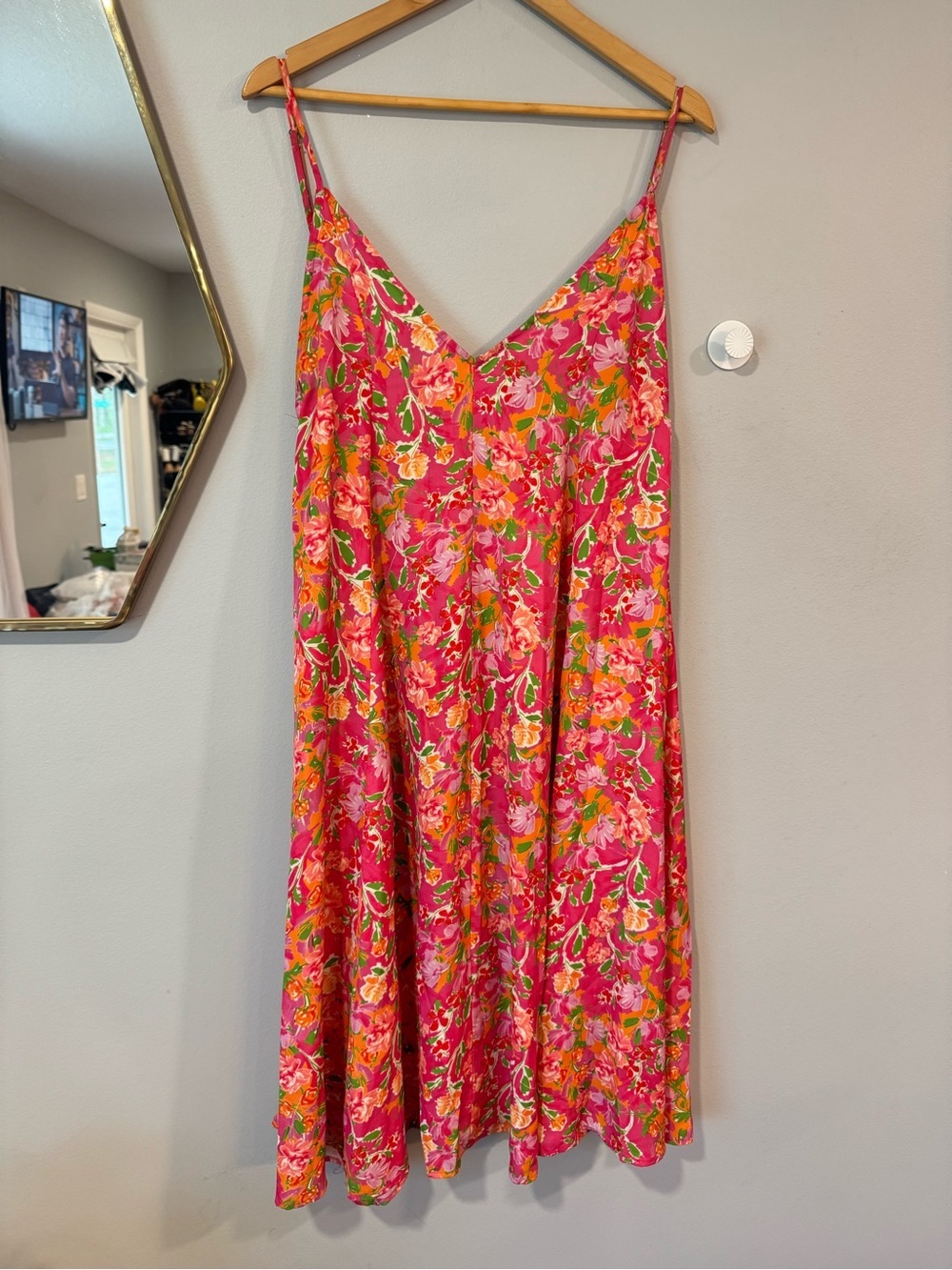 RESA Pink Floral Slip Dress with Multicolor Print Sz Xs